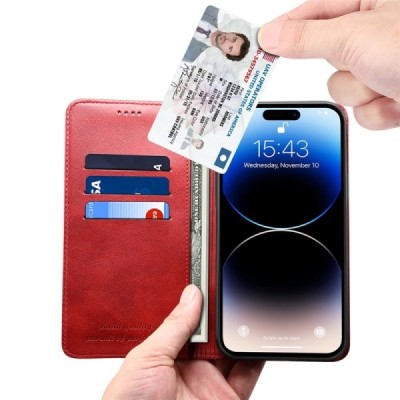 Apple iPhone 15 Pro Max "Suteni" red leather flip case - book | Priedai.lt
