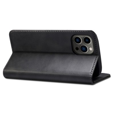 Apple iPhone 15 Pro "Suteni" Black leather flip case - book | Priedai.lt