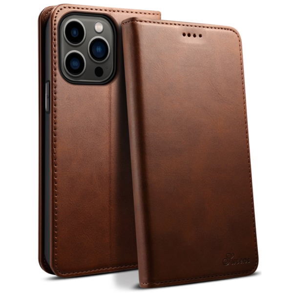 "Suteni" flip book case - Brown (iPhone 15 Pro)