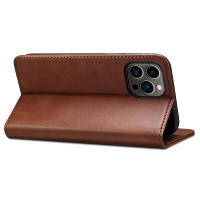 Apple iPhone 15 Pro "Suteni" Brown leather flip case - book | Priedai.lt