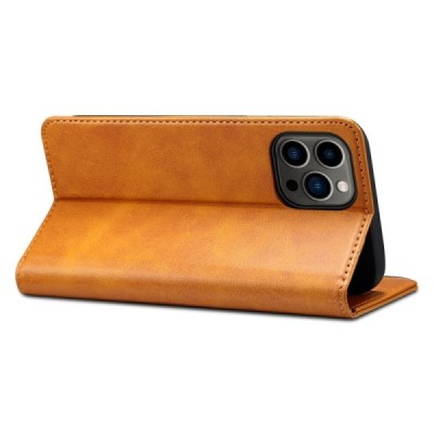Apple iPhone 15 Pro "Suteni" Light Brown leather flip case - book | Priedai.lt