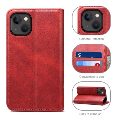 Apple iPhone 15 "Suteni" red leather flip case - book | Priedai.lt