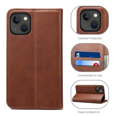 Apple iPhone 15 "Suteni" Brown leather flip case - book | Priedai.lt