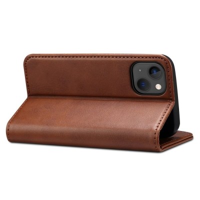 Apple iPhone 15 "Suteni" Brown leather flip case - book | Priedai.lt
