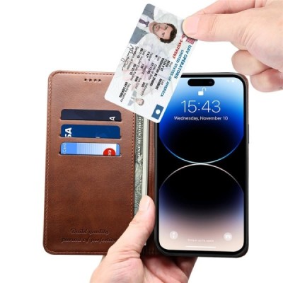 Apple iPhone 15 "Suteni" Brown leather flip case - book | Priedai.lt