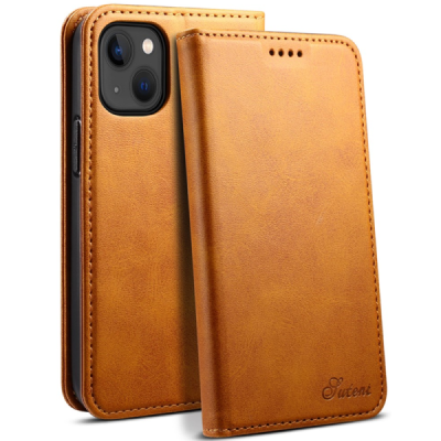 Apple iPhone 15 "Suteni" Light Brown leather flip case - book | Priedai.lt