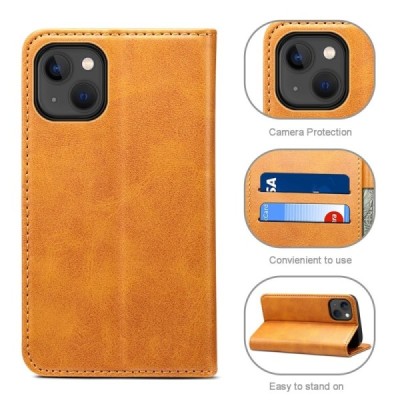 Apple iPhone 15 "Suteni" Light Brown leather flip case - book | Priedai.lt