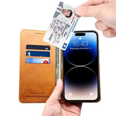 Apple iPhone 15 "Suteni" Light Brown leather flip case - book | Priedai.lt