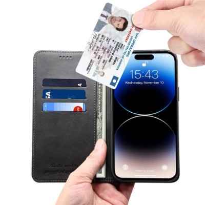 Apple iPhone 15 Plus "Suteni" Black leather flip case - book | Priedai.lt