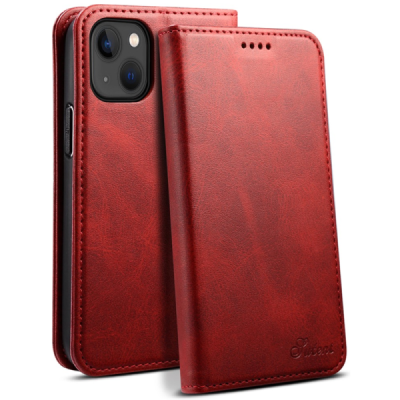 Apple iPhone 15 Plus "Suteni" red leather flip case - book | Priedai.lt