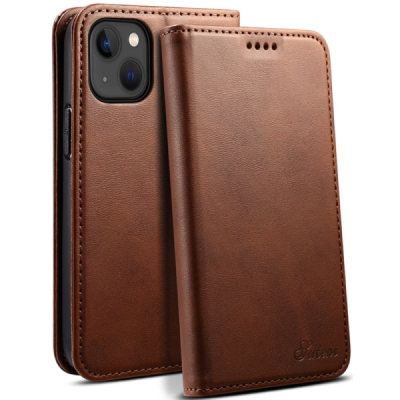 Apple iPhone 15 Plus "Suteni" Brown leather flip case - book | Priedai.lt