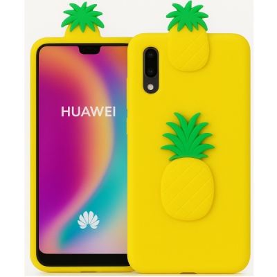 Huawei P20 "Squezy" Pineapple hard silicone TPU yellow case - back | Priedai.lt