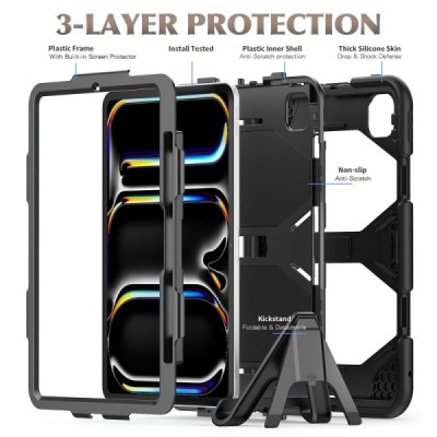 Apple iPad Pro 11 (2025) / 11 (2024) Reinforced Protection Case - Black - Back | Priedai.lt