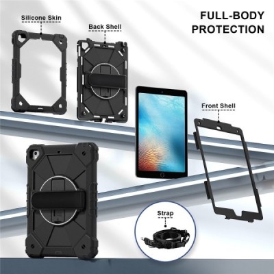Apple iPad 9.7" 2017 (iPad 9.7" 2018) reinforced protection (360°) black kickstand case cover | Priedai.lt