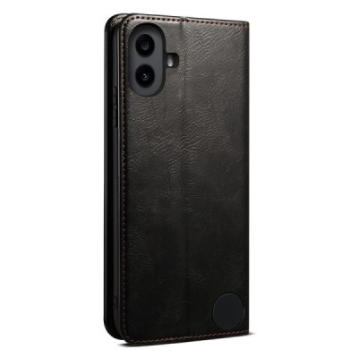 Nothing CMF Phone 1 Crazy Horse Flip Black Leather Case - Wallet / Priedai.lt