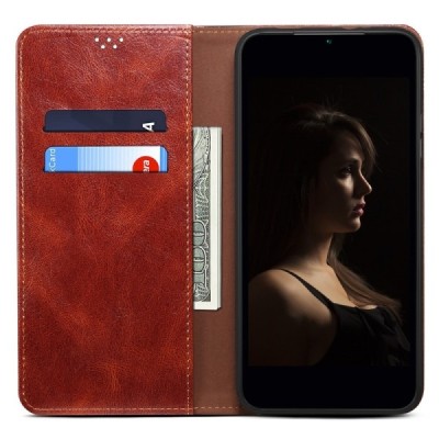 Nothing CMF Phone 1 Crazy Horse Flip Brown Leather Case - Wallet / Priedai.lt