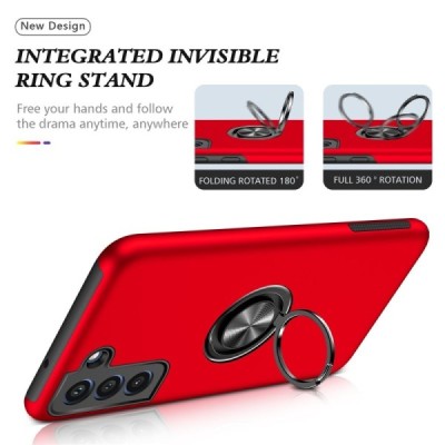 Samsung Galaxy S21 FE "Fashion" Kickstand Hard Silicone TPU Red Case - Back | Priedai.lt