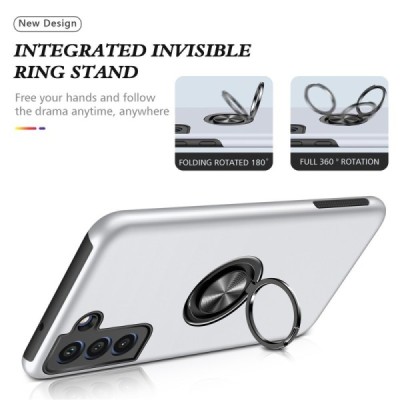 Samsung Galaxy S21 FE "Fashion" Kickstand Hard Silicone TPU silver Case - Back | Priedai.lt