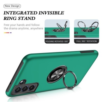 Samsung Galaxy S21 FE "Fashion" Kickstand Hard Silicone TPU Green Case - Back | Priedai.lt
