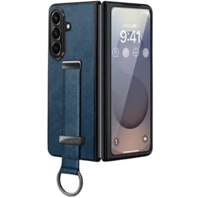 „Sulada“ Leather Kickstand Samsung Galaxy Fold7 Blue leather case - back | Priedai.lt