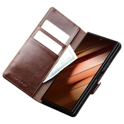 Samsung Galaxy Fold7 "QIALINO" flip-up leather case cover - brown | Priedai.lt