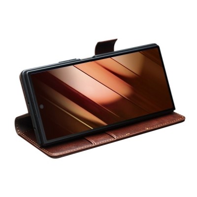 Samsung Galaxy Fold7 "QIALINO" flip-up leather case cover - brown | Priedai.lt