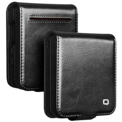 Samsung Galaxy Flip7 "QIALINO" flip-up leather case cover - black | Priedai.lt