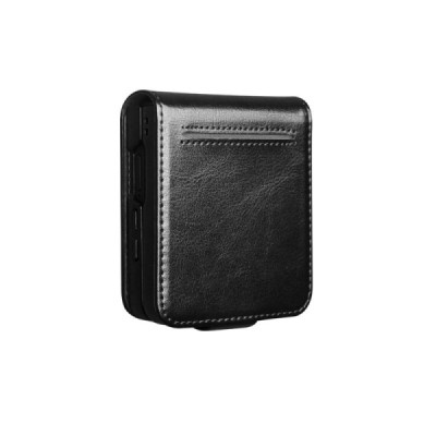 Samsung Galaxy Flip7 "QIALINO" flip-up leather case cover - black | Priedai.lt