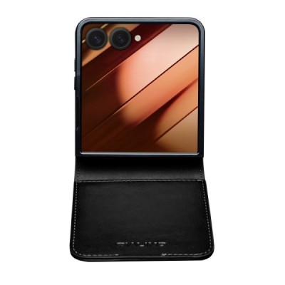 Samsung Galaxy Flip7 "QIALINO" flip-up leather case cover - black | Priedai.lt
