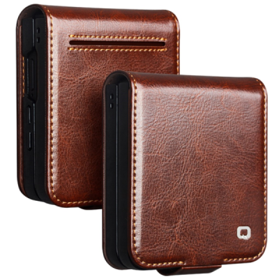 Samsung Galaxy Flip7 "QIALINO" flip-up leather case cover - brown | Priedai.lt