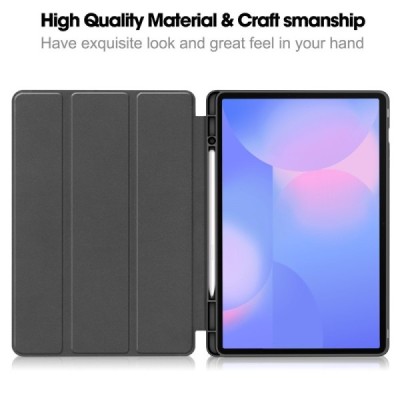 Samsung Galaxy Tab S10 FE+ flip black leather case - book with stylus slot | Priedai.lt