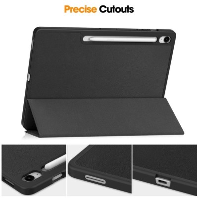 Samsung Galaxy Tab S10 FE+ flip black leather case - book with stylus slot | Priedai.lt
