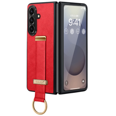 „Sulada“ Leather Kickstand Samsung Galaxy Fold7 red leather case - back | Priedai.lt