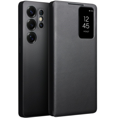 Samsung Galaxy S25 Ultra "QIALINO" flip black leather case - book | Priedai.lt