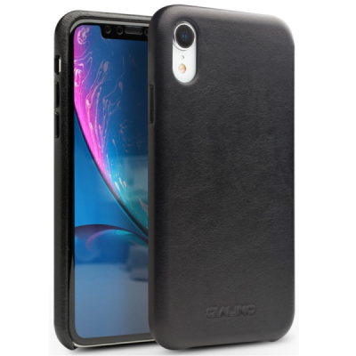 QIALINO Slim Leather Apple iPhone XR Black Leather Case - Back / Priedai.lt