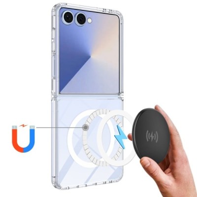 Tubi MagSafe Samsung Galaxy Flip7 clear (transparent) hard plastic case - back | Priedai.lt
