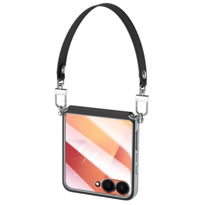 „Sulada“ Leather Kickstand Samsung Galaxy Flip7 black leather case - back | Priedai.lt