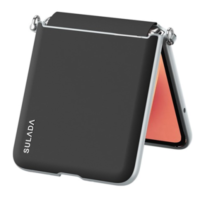 „Sulada“ Leather Kickstand Samsung Galaxy Flip7 black leather case - back | Priedai.lt