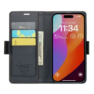 Apple iPhone 16 Pro Max CaseMe Leather Flip Case Cover - Black | Priedai.lt