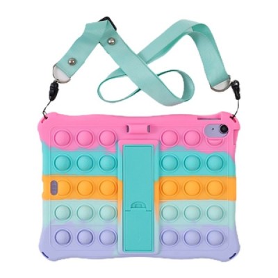 iPad 11 2025 / iPad 10.9 2022 Popit Bubble Kickstand Soft Silicone TPU Pink Case - Back | Priedai.lt