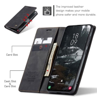 Samsung Galaxy S25 Edge CaseMe Retro Solid Flip Case Book - Black | Priedai.lt