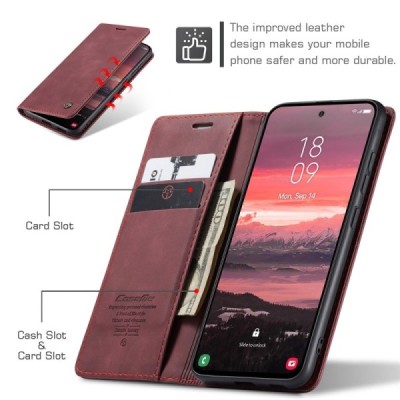 Samsung Galaxy S25 Edge CaseMe Retro Solid Flip Case Book - Burgundy | Priedai.lt