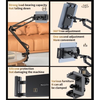"YESIDO" Desktop Stand universal tablet (phone) holder - black | Priedai.LT