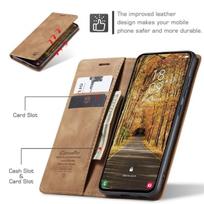 Samsung Galaxy S25 Edge CaseMe Retro Solid Flip Case Book - Light Brown | Priedai.lt