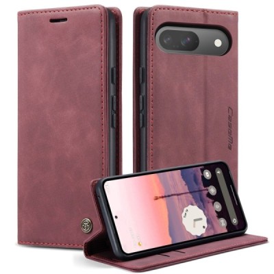 Google Pixel 10 Pro / 10 / 9 Pro / 9 CaseMe Retro Solid Flip Case Book - Burgundy | Priedai.lt