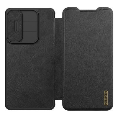 „Nillkin“ Qin Pro series luxury black leather flip case for Samsung Galaxy S25 Edge | Priedai.lt
