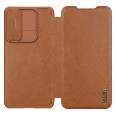"Nillkin" Qin Pro series luxury brown leather flip case for Samsung Galaxy S25 Edge | Priedai.lt