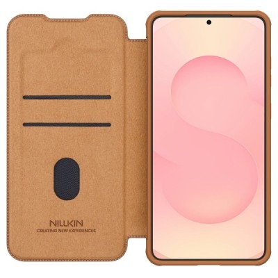 "Nillkin" Qin Pro series luxury brown leather flip case for Samsung Galaxy S25 Edge | Priedai.lt