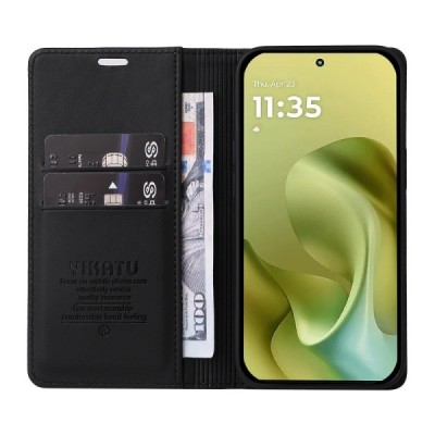Motorola Moto G86 / G86 Power "Split" black leather flip case - book | Priedai.lt