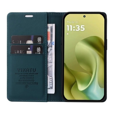Motorola Moto G86 / G86 Power "Split" green leather flip case - book | Priedai.lt